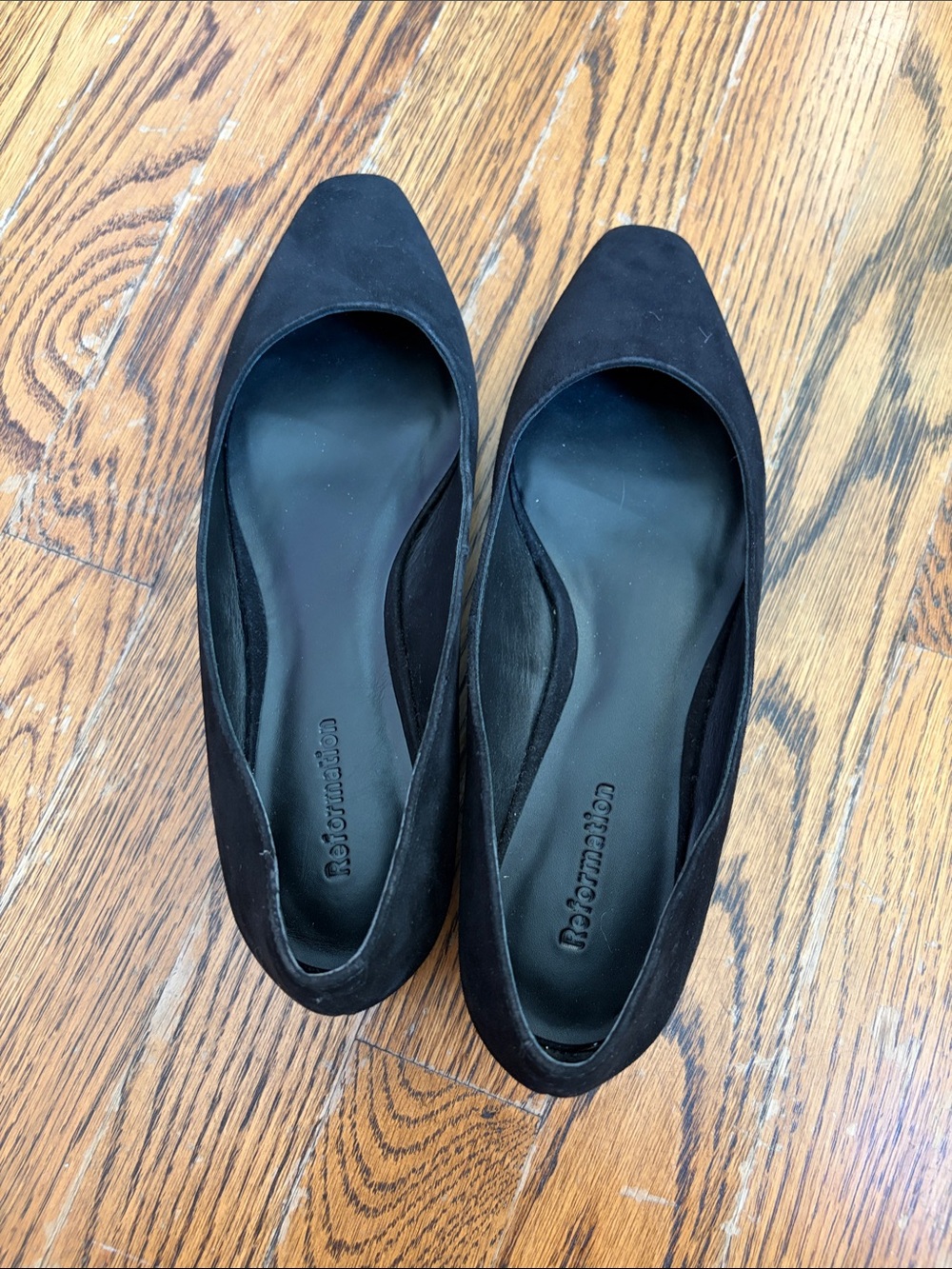 Reformation Black Square-Toe Suede Ballet Flats